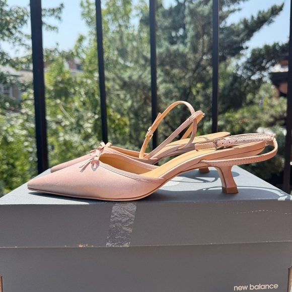 Reformation Wade Kitten Heel Sandals Slingback Bow Silk Pink 8.5 - Picture 12 of 16